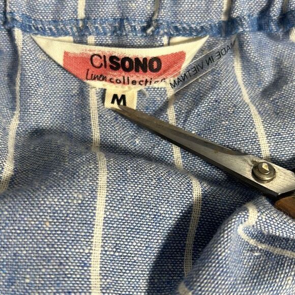 Cisono Women's Sleeveless Spaghetti Strap Waist Tie Striped Blue Jumpsuit Medium - Picture 6 of 11